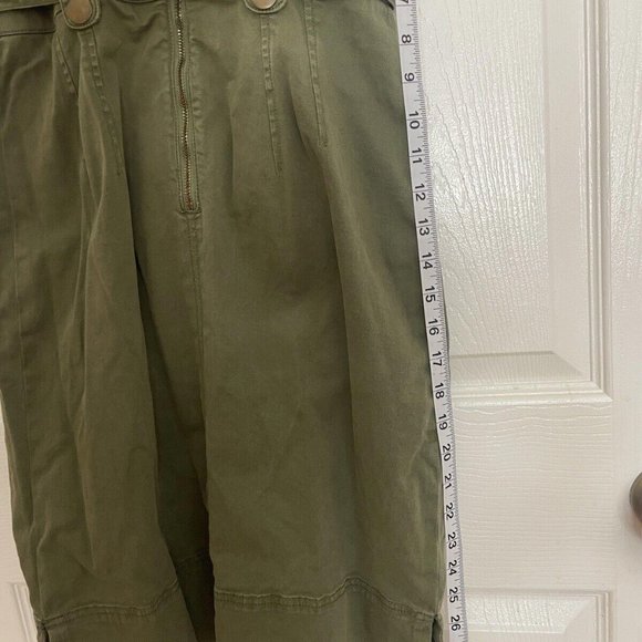 Maeve Anthropologie Sz 0 Army Green Belted Utility Denim Shift Dress - Picture 6 of 7